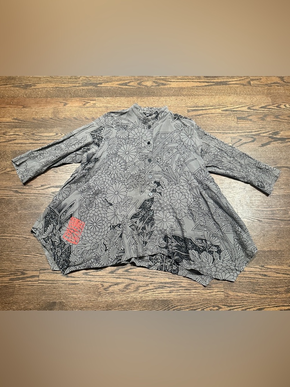 Yasuko Patterned Tunic Shirt - Abstract Line Print - Kimono Japanese Textiles